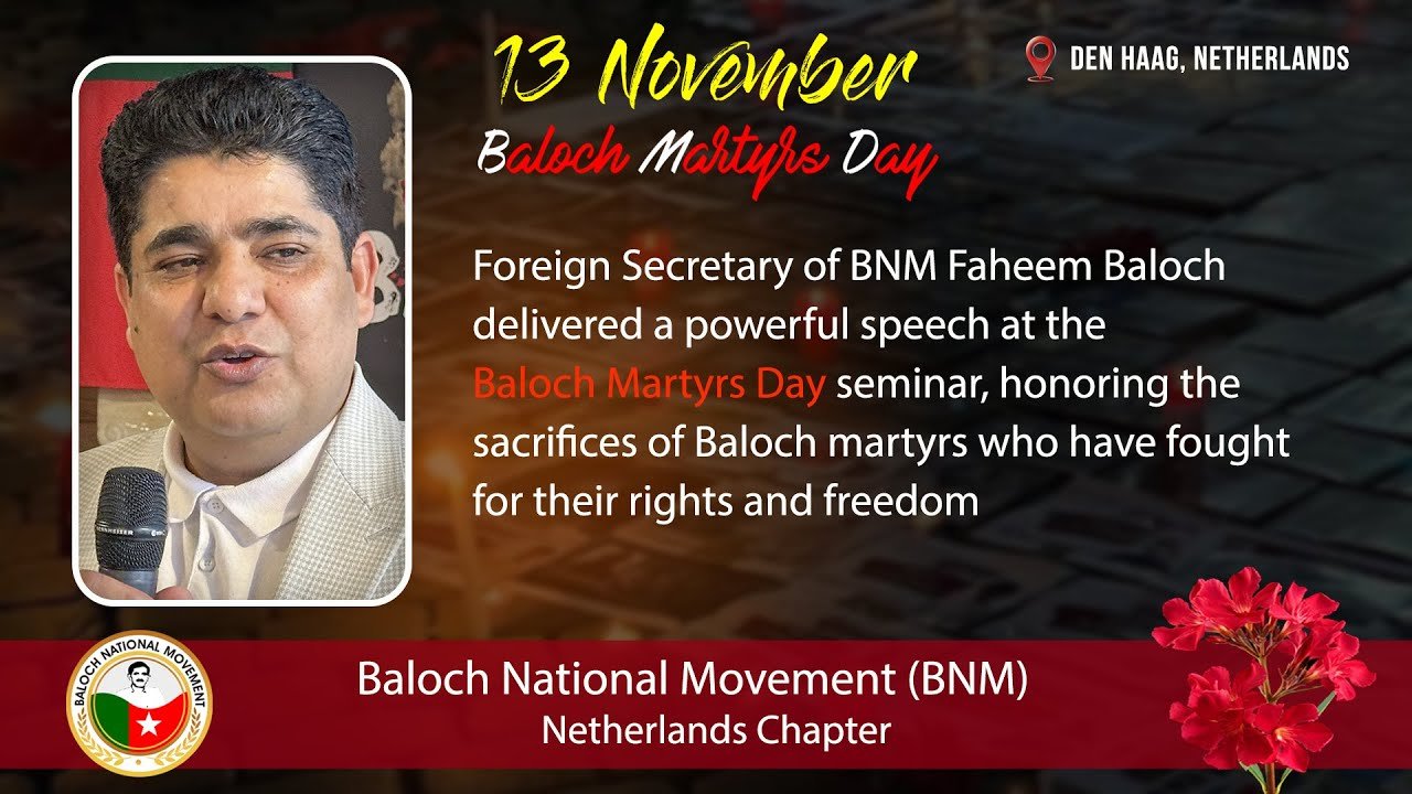 Faheem Baloch, Foreign Secretary of BNM| Baloch Martyrs' Day 2024 | BNM Netherlands Event