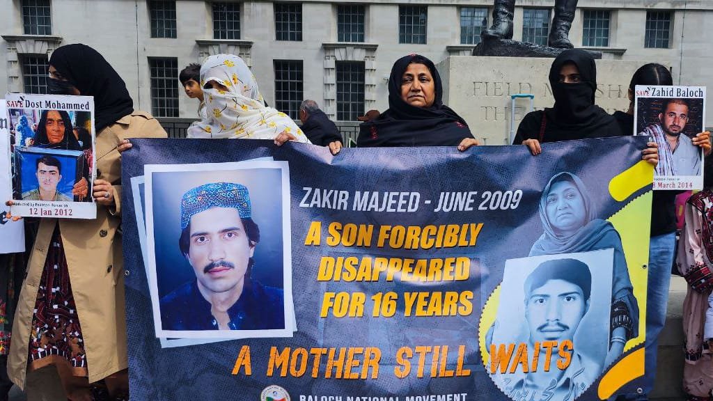 The Baloch National Movement (BNM) held a protest in front of the British Prime Minister’s residence in London, marking 16 years since the enforced disappearance of Zakir Majeed Baloch, a central leader of the Baloch Students Organization (Azad).